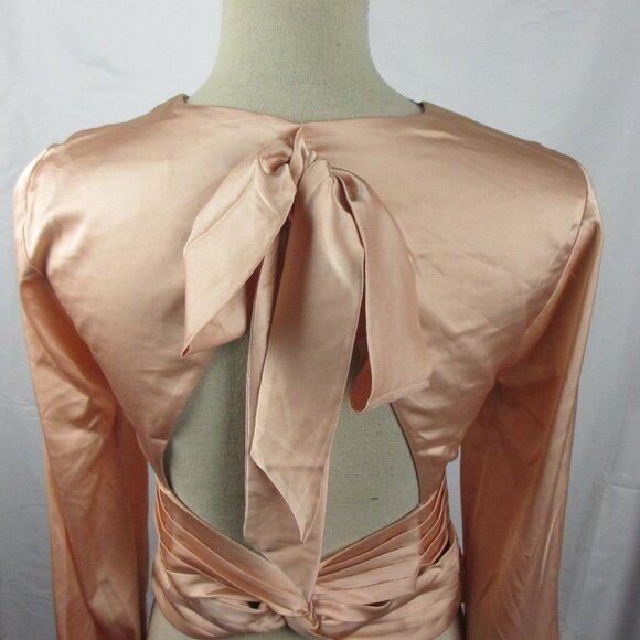Express soft pink blouse satin long sleeve open bow back Size S Ballet NEW - Picture 5 of 7